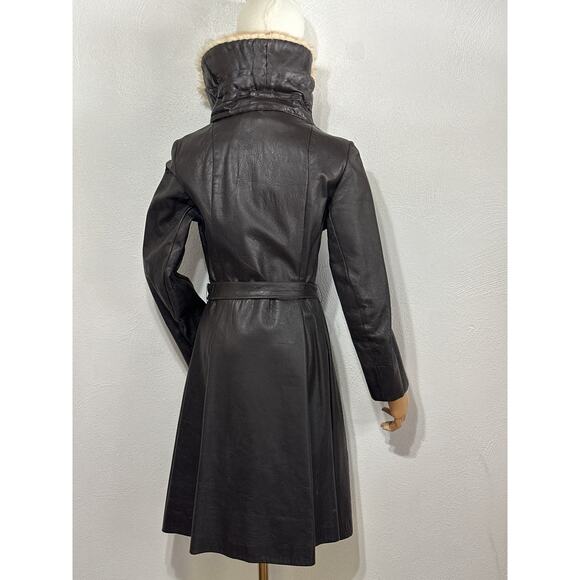 VTG Stunning 70s Leather Fur Funnel High Neck Trench Penny Lane Coat M Brown - Picture 10 of 16